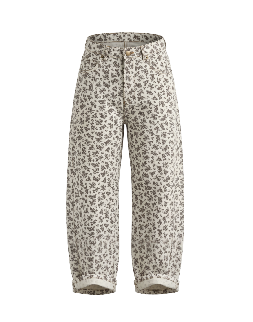 Floral Print High-Rise Jeans - 34084