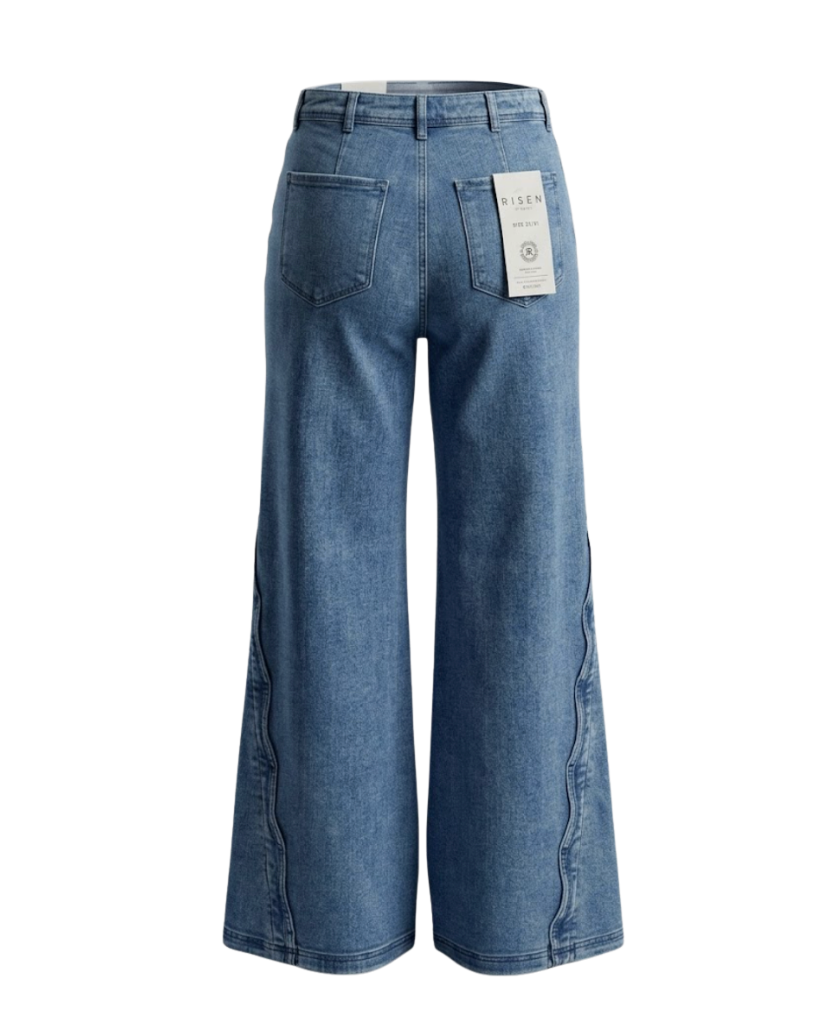 Wavy Stitched Wide-Leg Risen Jeans - 31316