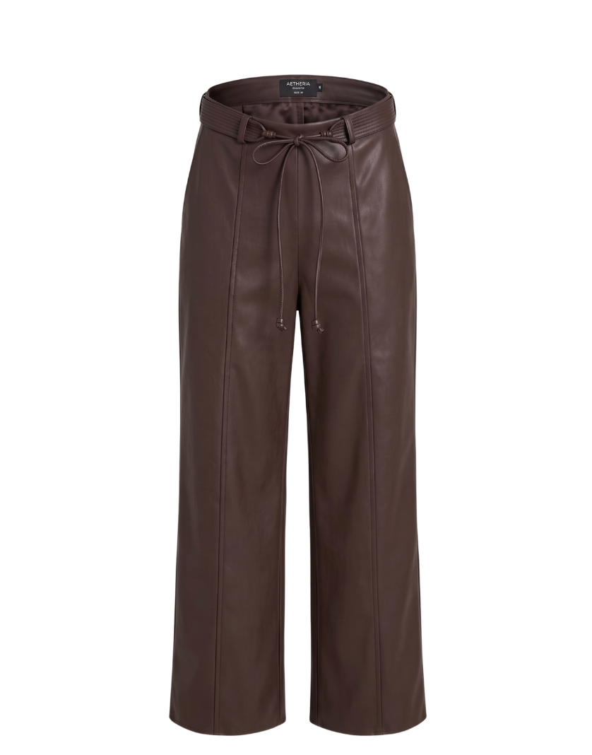 Brown Faux Leather Wide-Leg Trousers - 32168