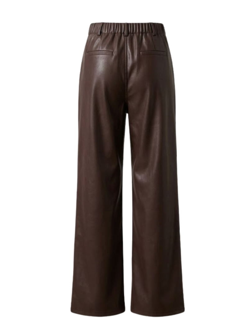 Brown Faux Leather Wide-Leg Trousers - 32168