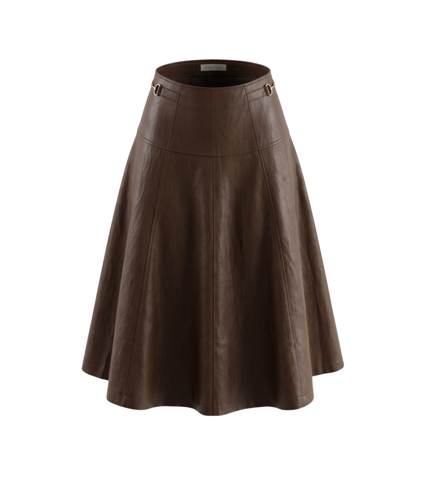 Faux Leather A-Line Midi Skirt - 30240