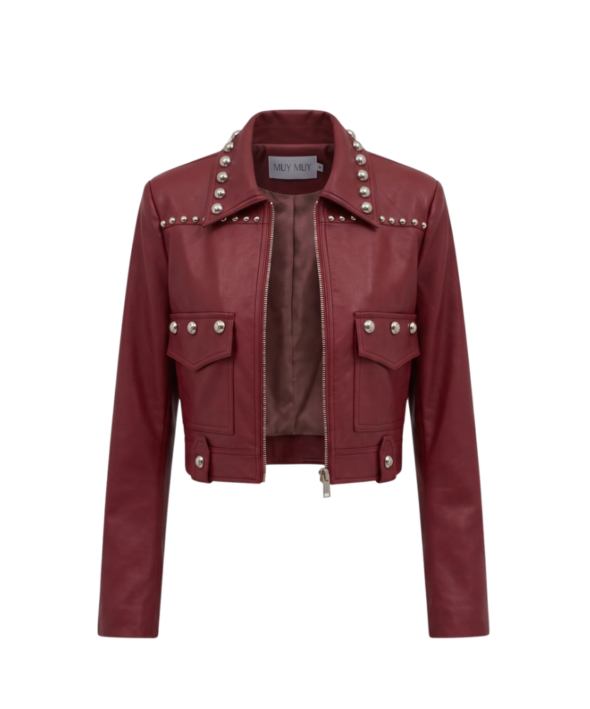 Muy Muy Studded Red Leather Biker Jacket - 32148