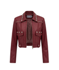 Muy Muy Studded Red Leather Biker Jacket - 32148