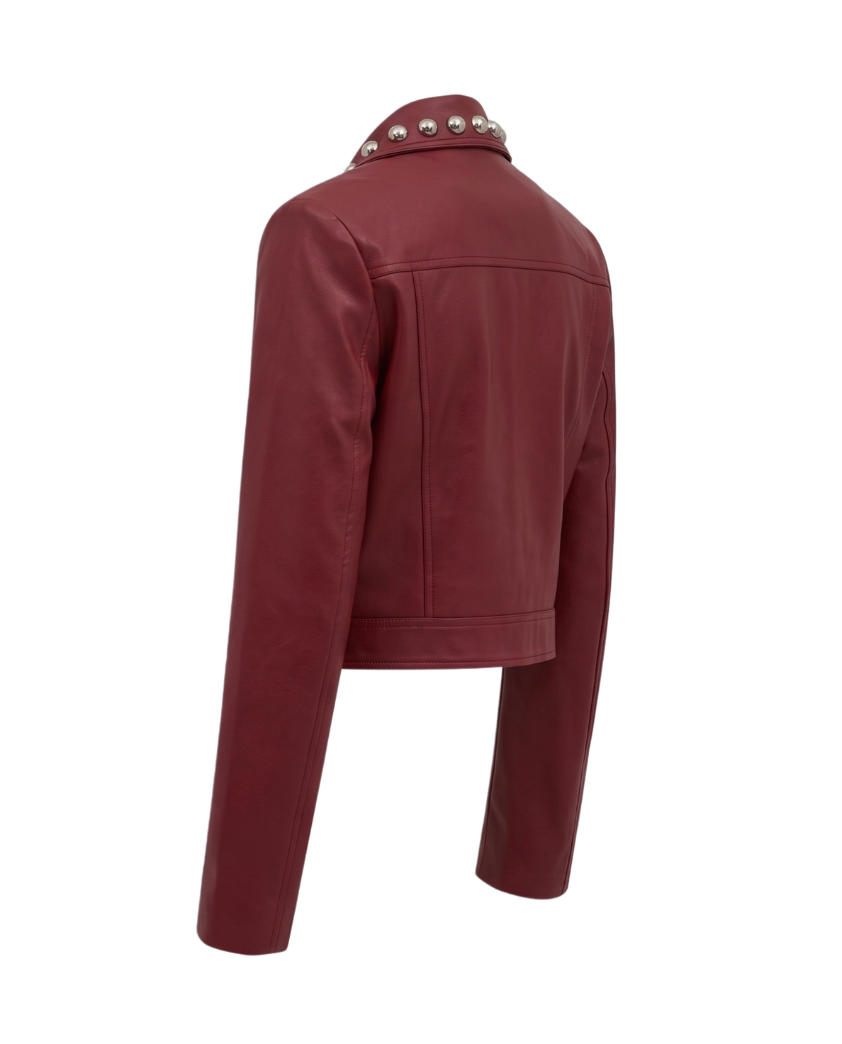 Muy Muy Studded Red Leather Biker Jacket - 32148