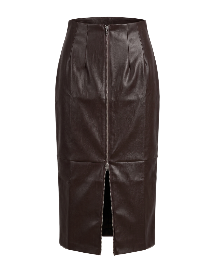 Faux Leather Double-Zip Maxi Skirt - 31903