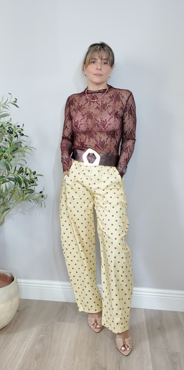 High-Waisted Polka Dot Wide-Leg Trousers - 34804