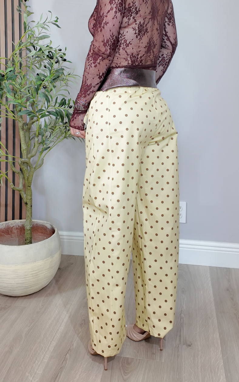 High-Waisted Polka Dot Wide-Leg Trousers - 34804