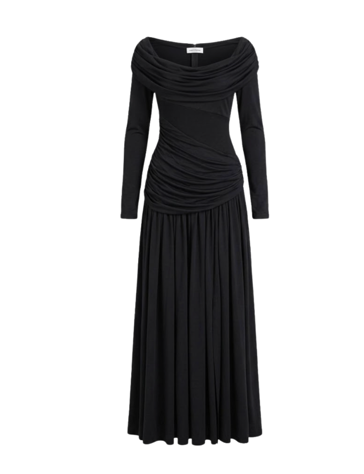 Off-Shoulder Ruched Gown with Cutout Detail - 30617