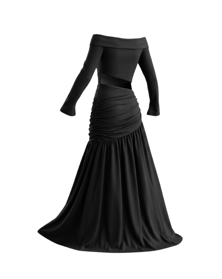 Off-Shoulder Ruched Gown with Cutout Detail - 30617
