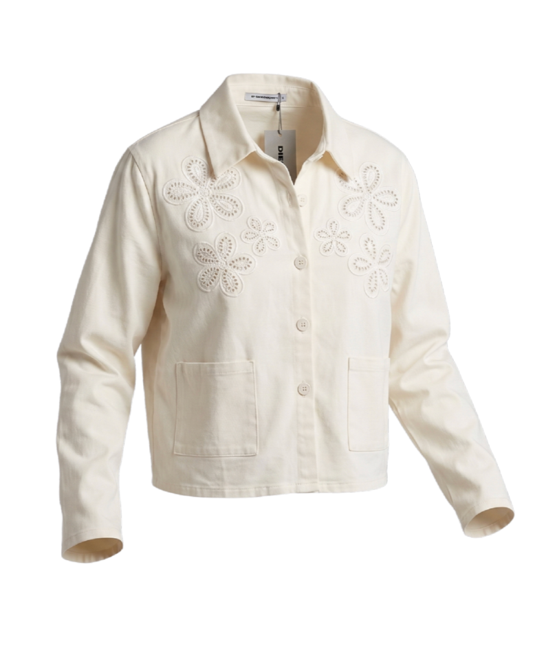 White Embroidered Floral Utility Jacket - 32322