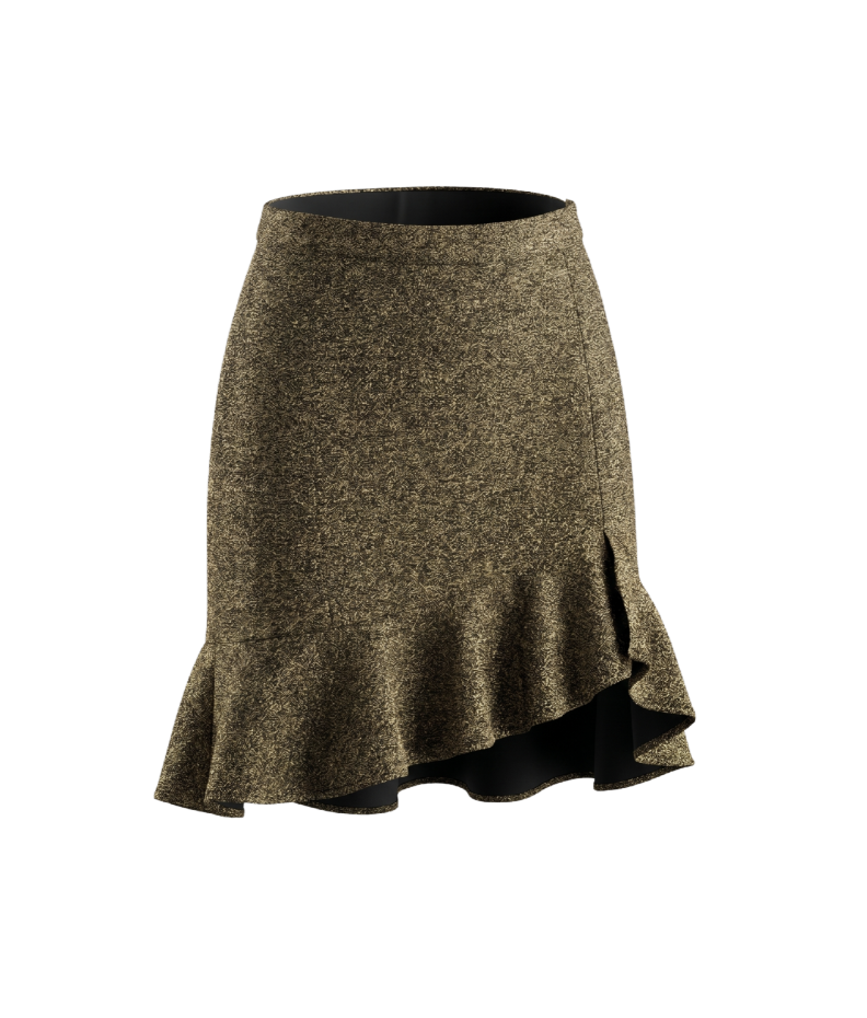 Asymmetrical Gold Tweed Ruffle Skirt - 4148