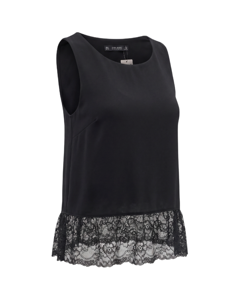Chic Sleeveless Chiffon Top with Lace Ruffle Hem - 33849