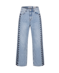 Embroidered Side-Stripe Wide Leg Jeans - 27896