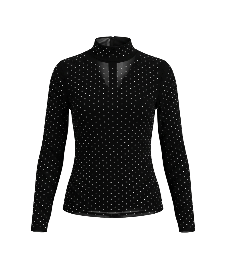 Rhinestone Embellished Mock Neck Blouse - 32178