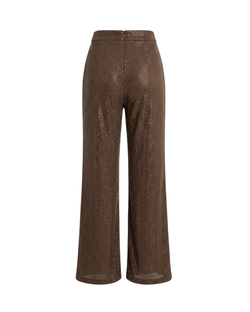 Shimmering Brown Sequin Wide-Leg Trousers - 32349