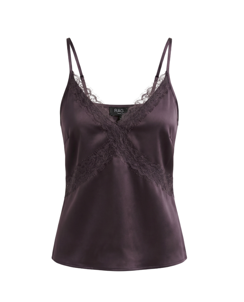 Silk Camisole with Lace Trim - 34458