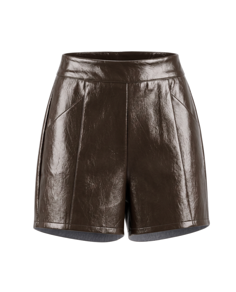 High-Waist Faux Leather Shorts - 31568
