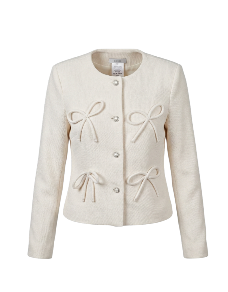 Bow-Accent Textured Jacket - 30969