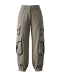 High-Waist Textured Utility Cargo Pants - 32173