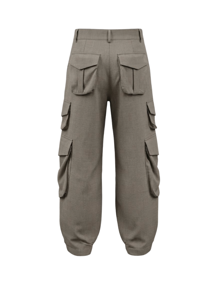 High-Waist Textured Utility Cargo Pants - 32173
