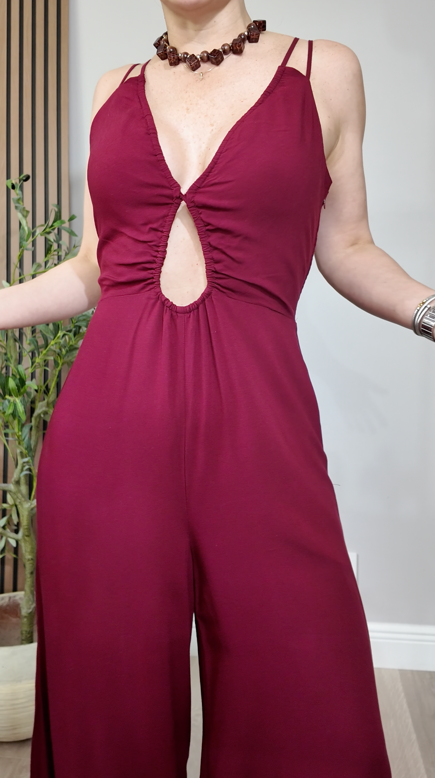 The Crimson Allure Wide-Leg Jumpsuit - 34387