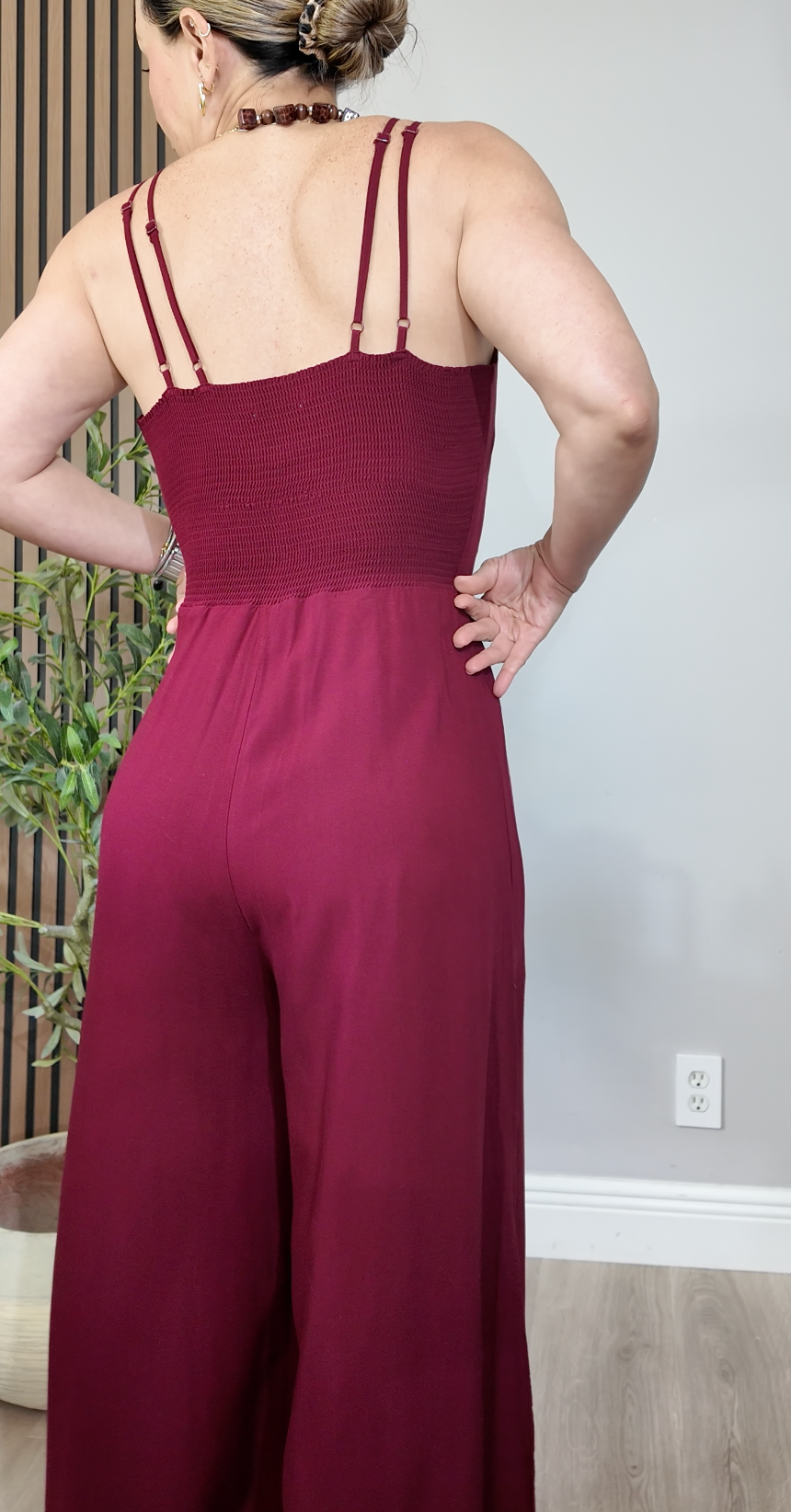 The Crimson Allure Wide-Leg Jumpsuit - 34387