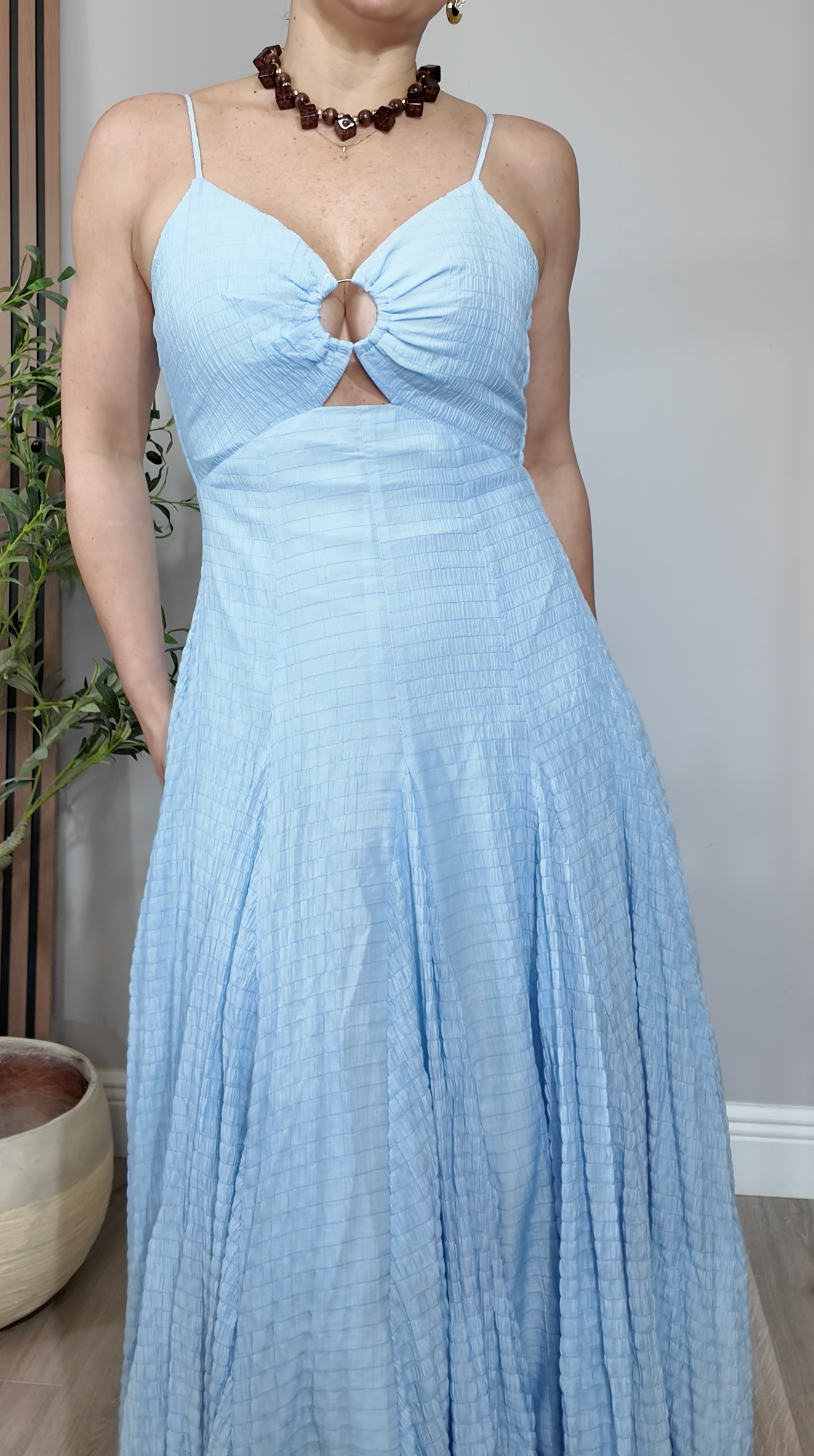 Serene Sky Blue Seersucker Maxi Dress - 34396