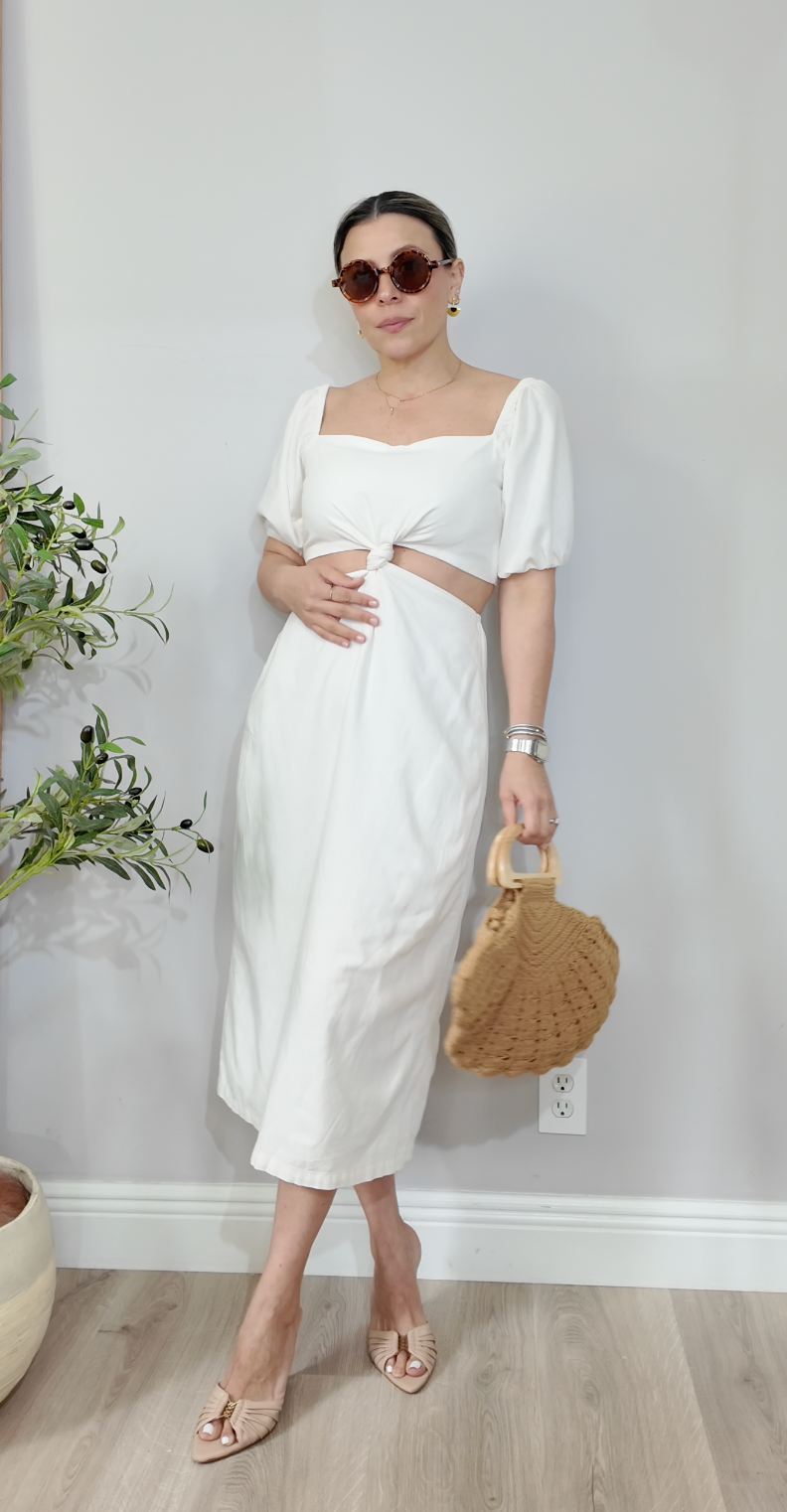 Elegant Knot-Front Cut-Out Midi Dress - 34610
