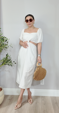 Elegant Knot-Front Cut-Out Midi Dress - 34610