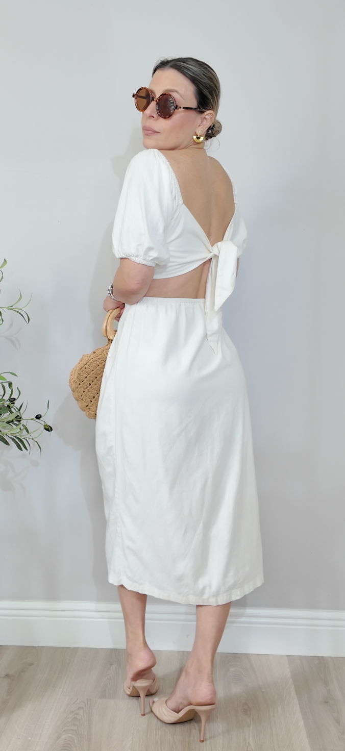 Elegant Knot-Front Cut-Out Midi Dress - 34610