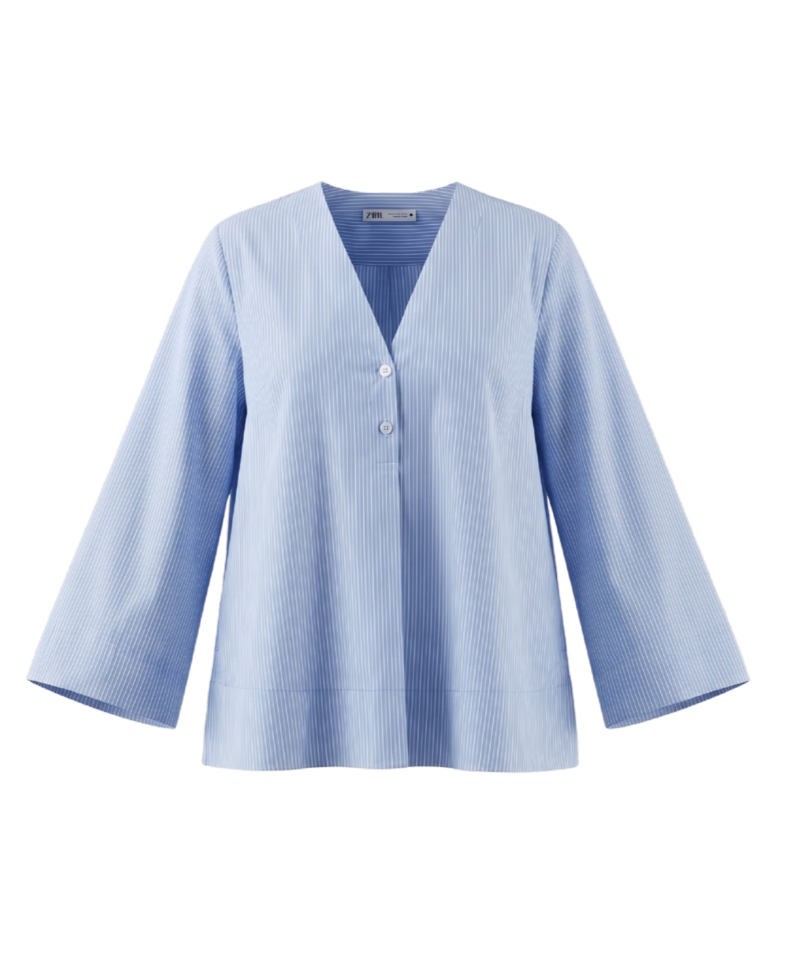 Crisp Striped V-Neck Blouse - 32967
