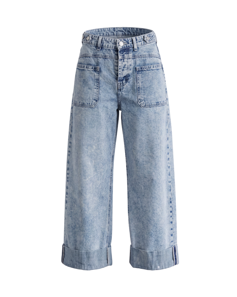 High-Waisted Wide-Leg Acid Wash Jeans - 32705
