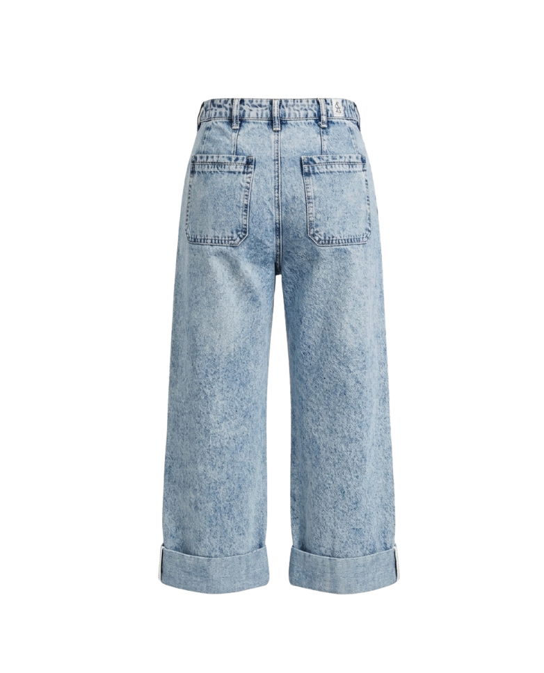 High-Waisted Wide-Leg Acid Wash Jeans - 32705