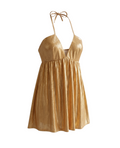Metallic Gold Halter Neck Mini Dress - 12852