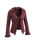 Ruffled Knit Cardigan in Deep Plum - 32525