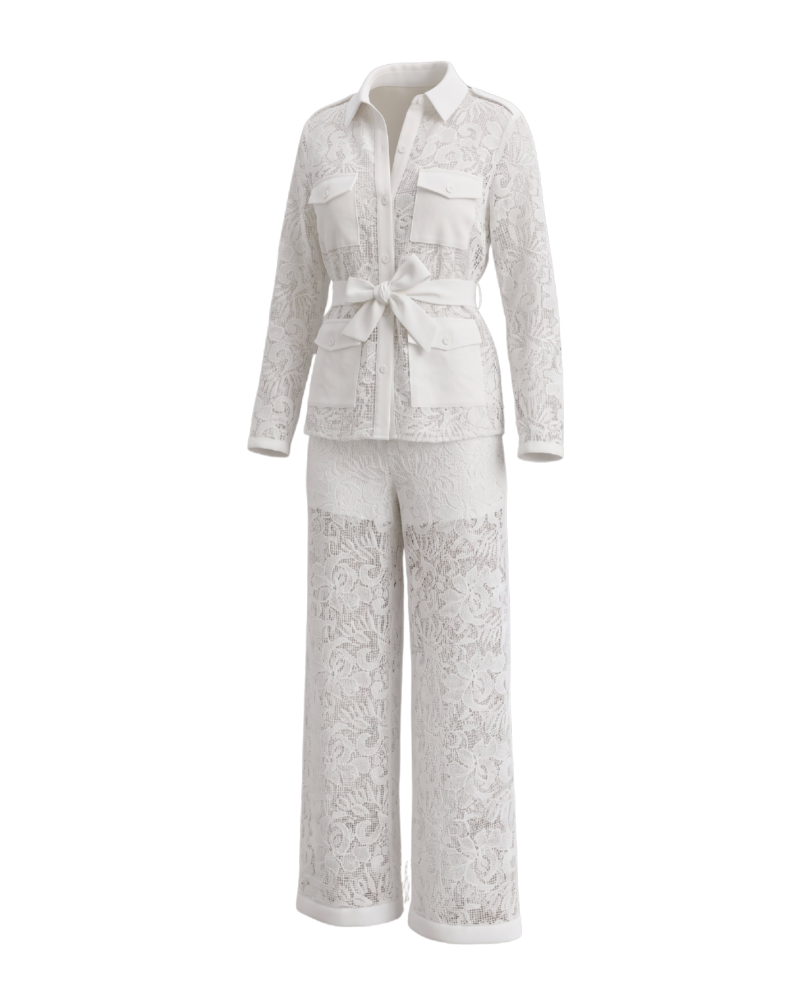 Sophisticated White Floral Lace Set - 34086