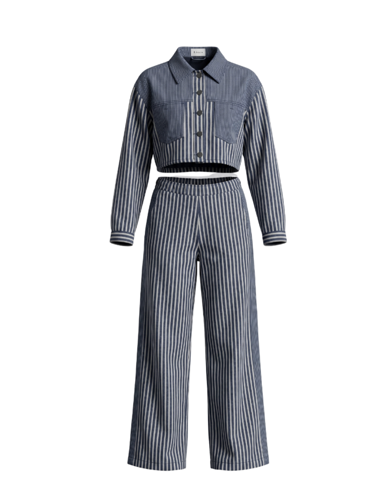 Striped Two-Piece Denim Co-Ord Set - 31909