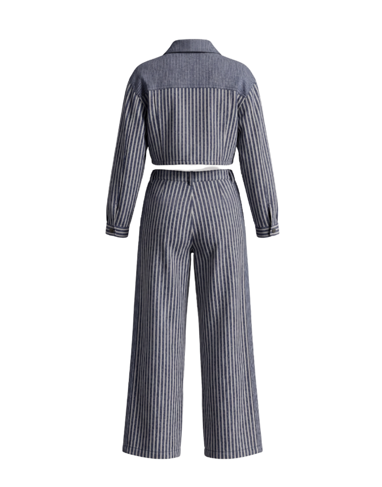 Striped Two-Piece Denim Co-Ord Set - 31909
