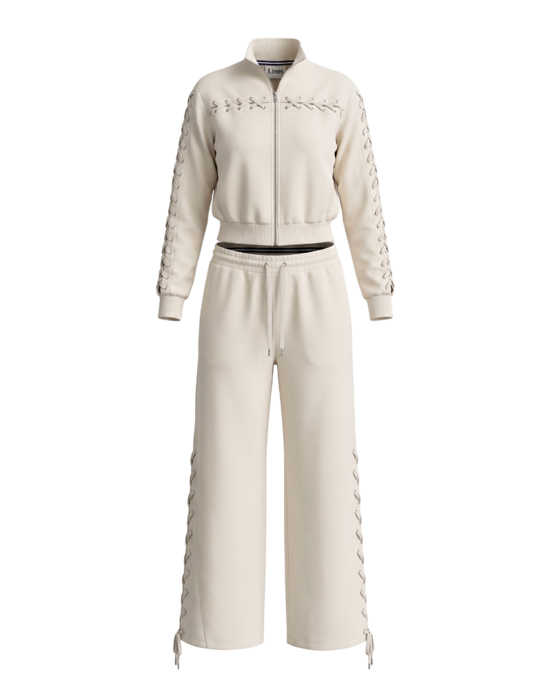 Lace-Up Detail Two-Piece Sweatshirt Set - 32346 - 32347