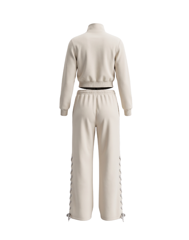 Lace-Up Detail Two-Piece Sweatshirt Set - 32346 - 32347