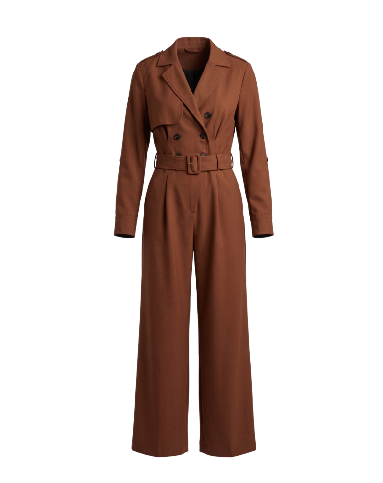 Trench-Style Long Sleeve Jumpsuit - 31950
