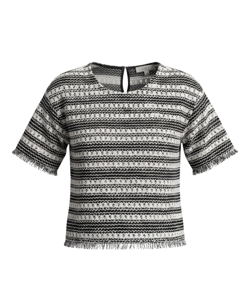Textured Stripe Short Sleeve Blouse - 33789