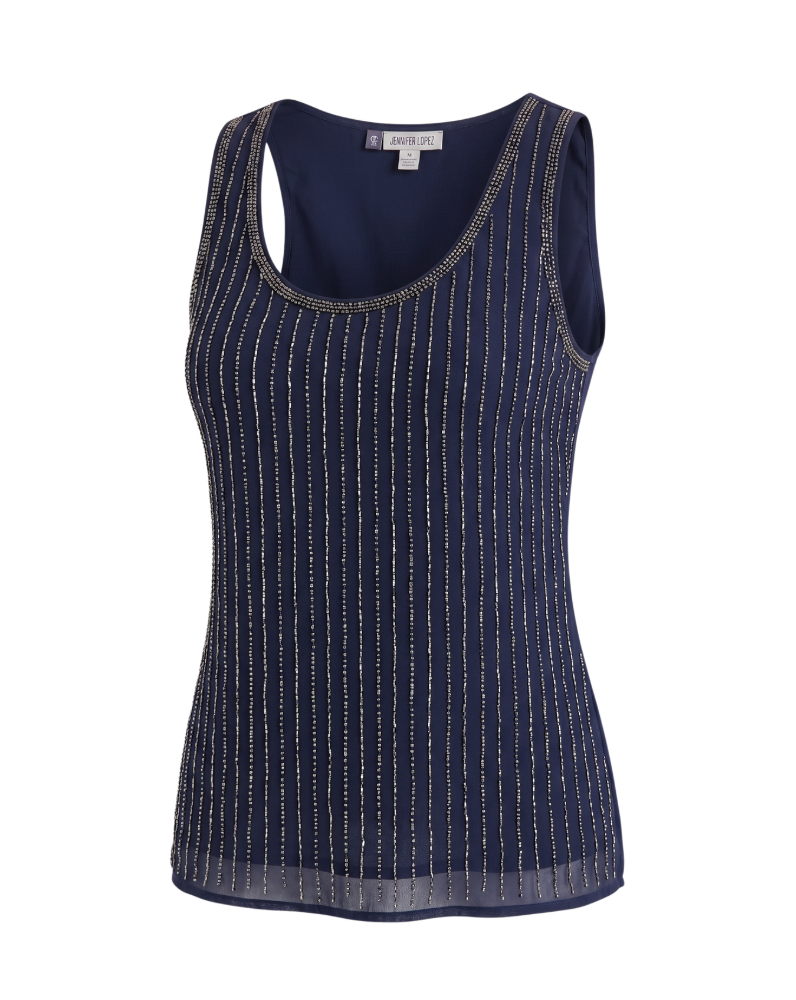 Beaded Navy Blue Chiffon Camisole - 33773