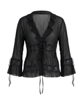 Vintage-Inspired Ruffled Lace Blouse in Black - 30503