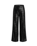Black Sequin Wide-Leg Pants with Side Stripes - 31412
