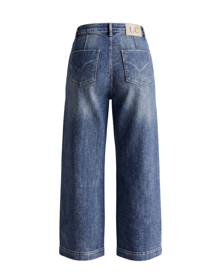 Wide-Leg Pleated Denim Jeans - 32611