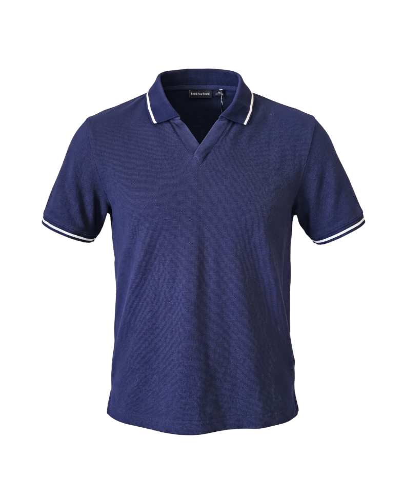 Navy V-Neck Piqué Polo Shirt - 14443