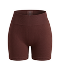 Chocolate Ribbed High-Waisted Seamless Shorts - 6285