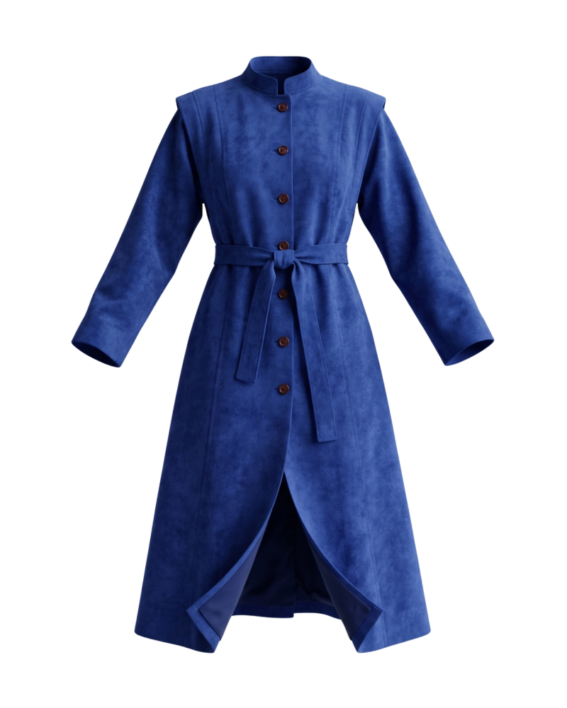 Royal Blue Suede-Effect Trench Coat - 2513