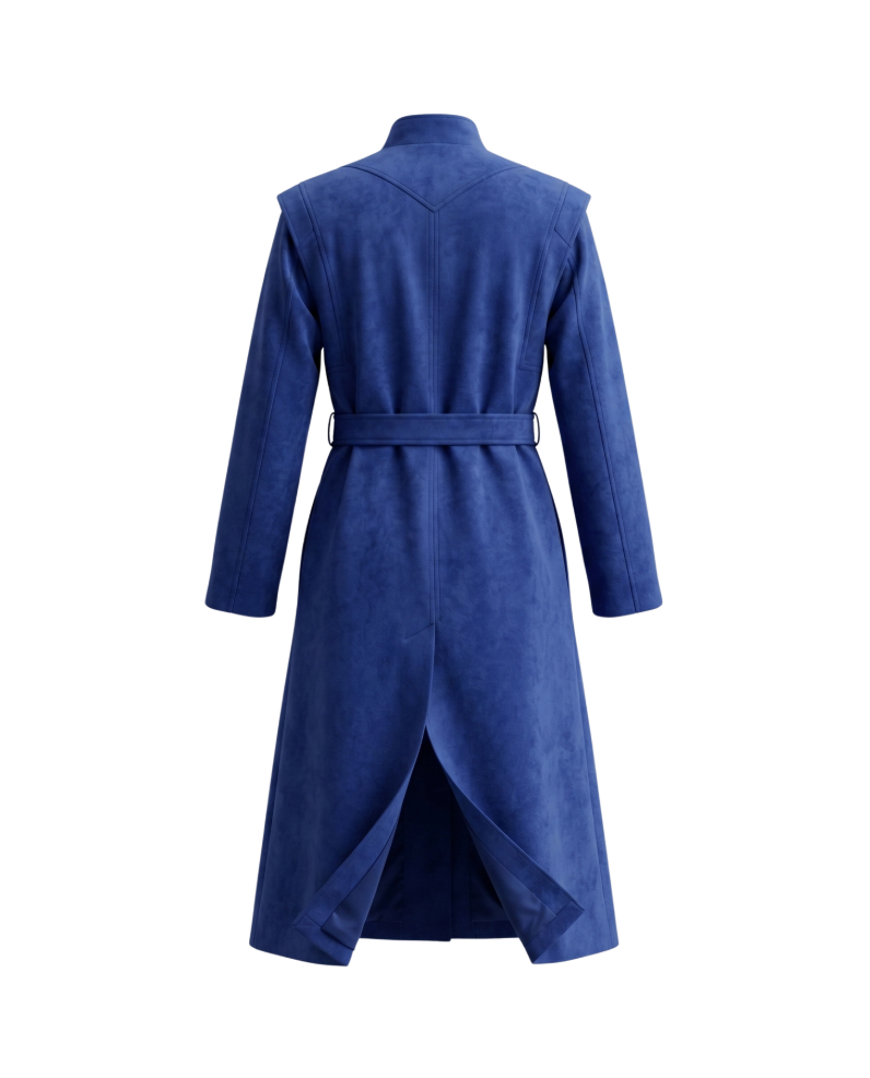 Royal Blue Suede-Effect Trench Coat - 2513
